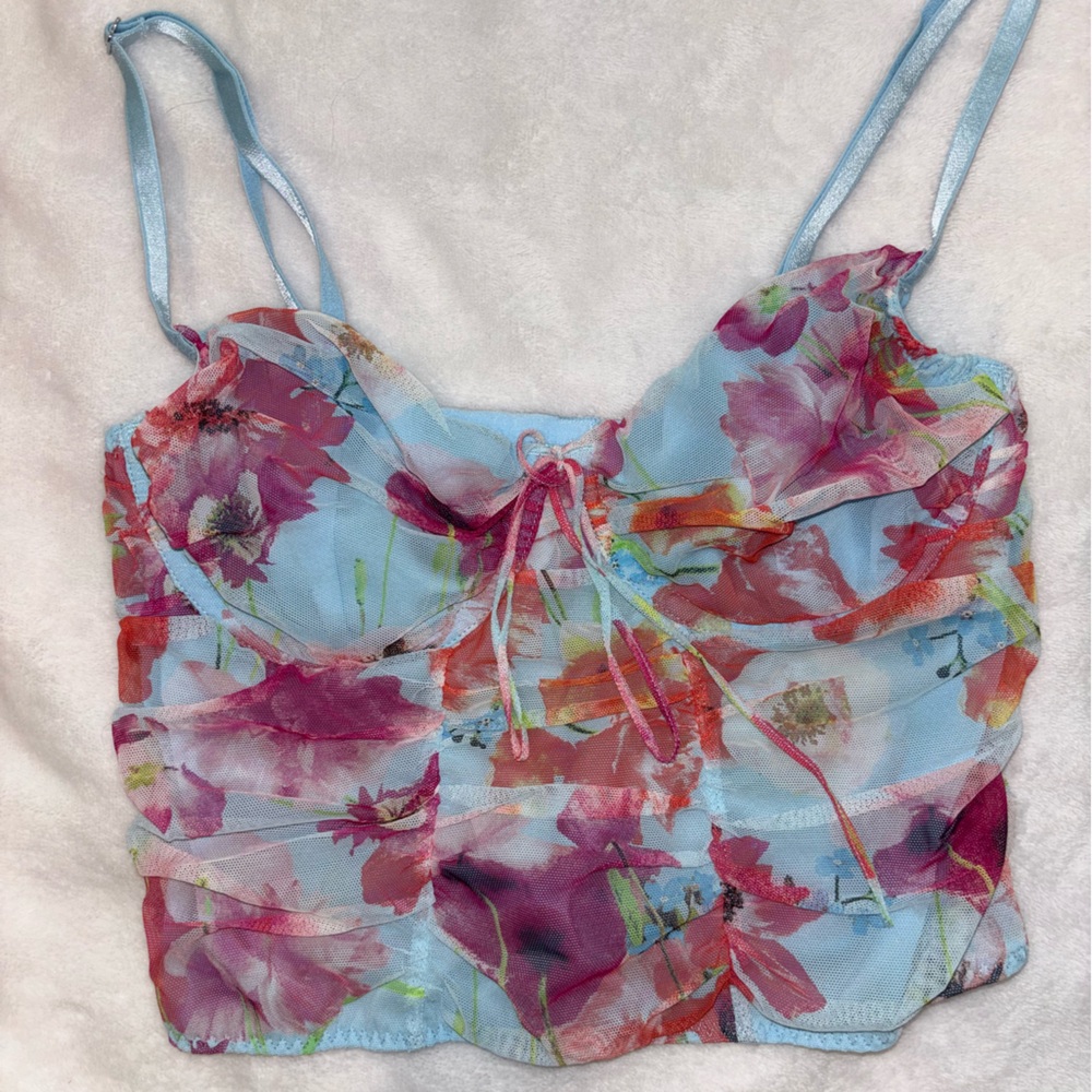 Victoria’s Secret floral mesh bustier top with underwire | S